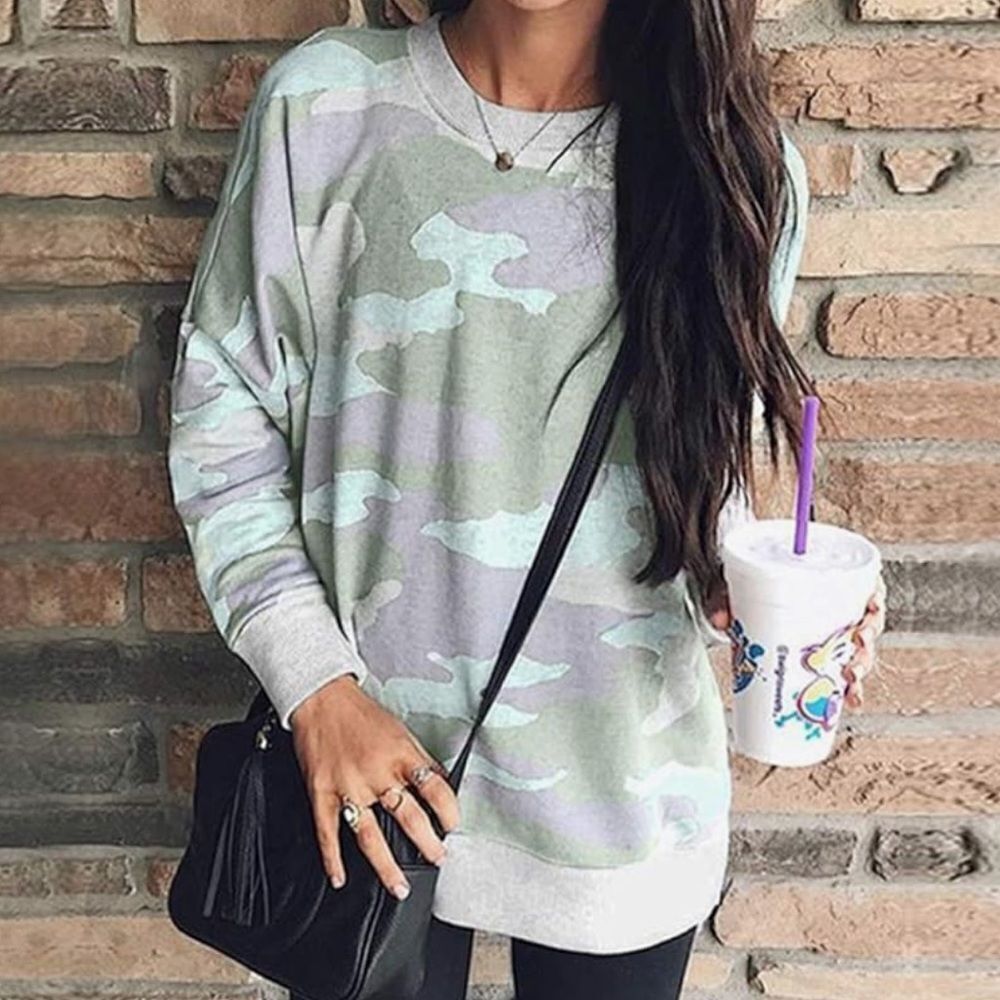 Casual Camo Long Sleeve Tee - Sage Green